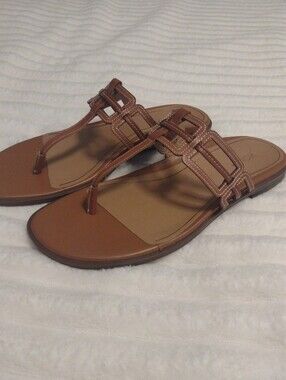 Vionic Alvana Womens 10 Wide Tan Genuine Leather Thongs Flat Sandals Flip Flops